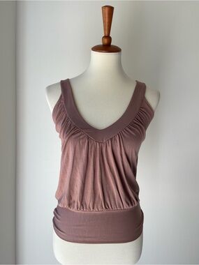 Vintage women’s  Ruched V-Neck Tank Top with tie back in rosewood